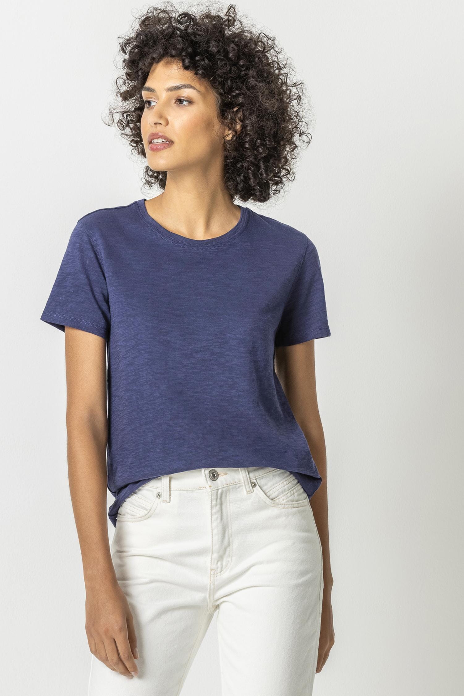 Short Sleeve Back Seam Tee Womens Top Sapphire A1