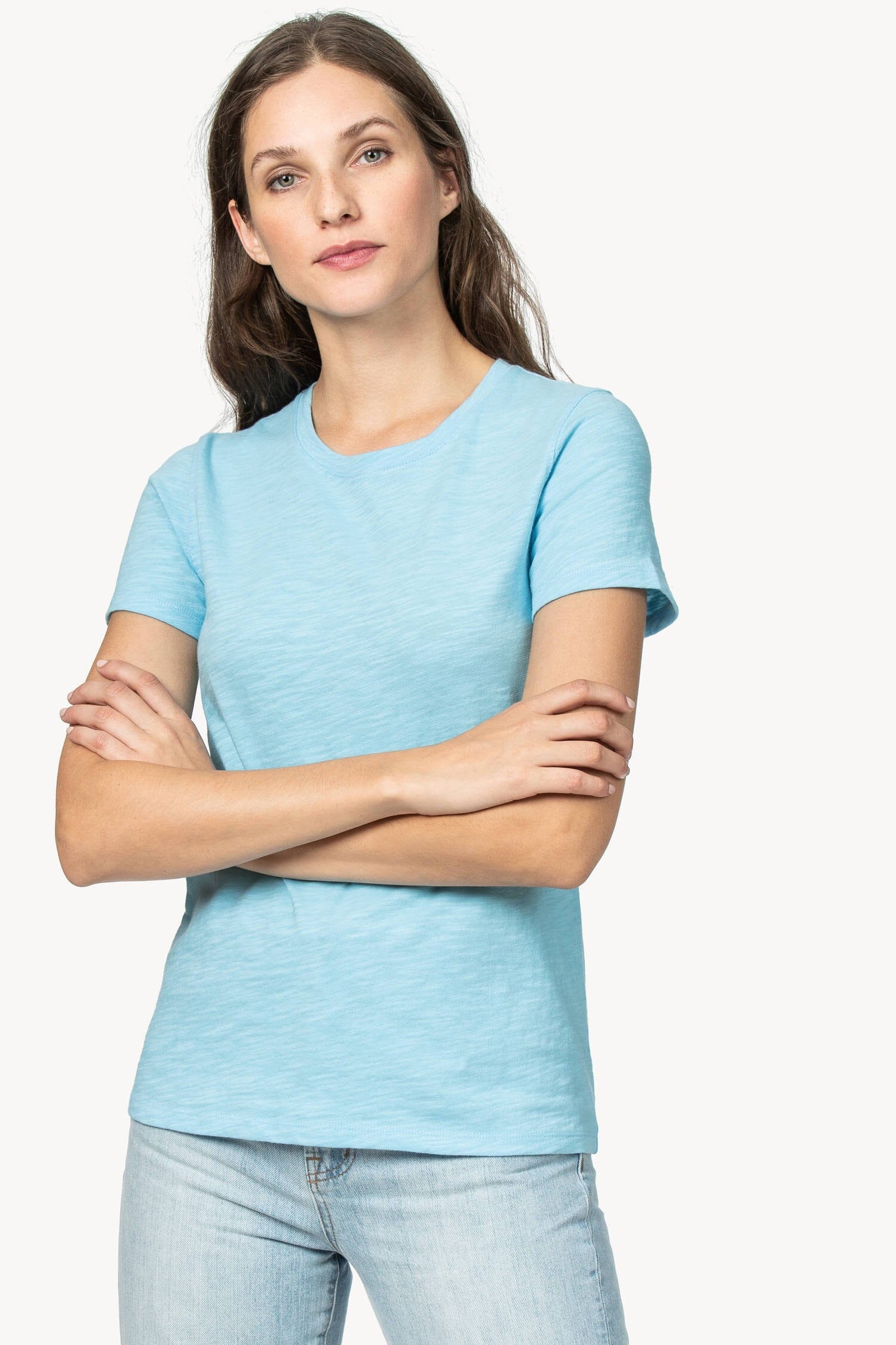 Short Sleeve Back Seam Tee Womens Top Sky A1