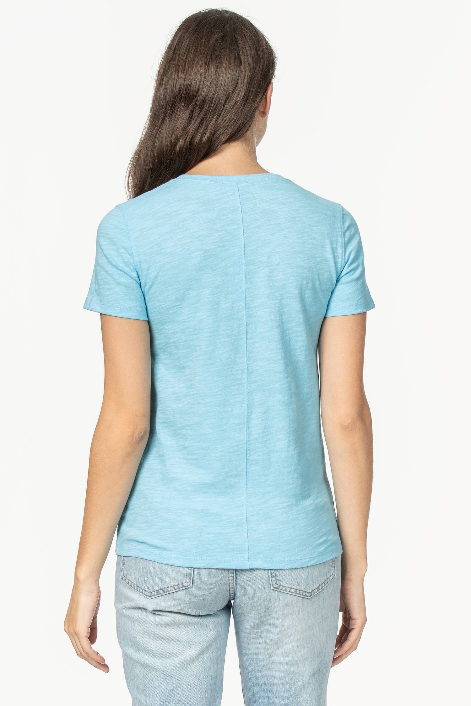 Short Sleeve Back Seam Tee Womens Top Sky A2