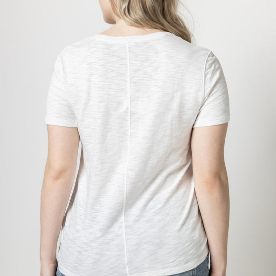 Short Sleeve Back Seam Tee Womens Top White A6