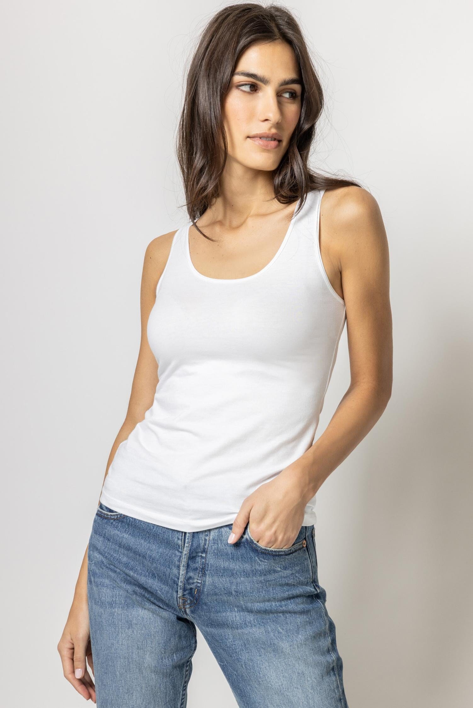 Scoop Tank Womens Top White A1