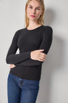 Long Sleeve Crew Tee Womens Top Black A1