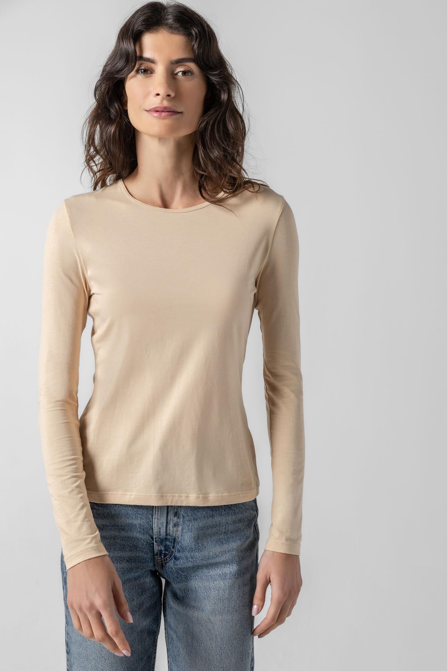 Long Sleeve Crew Tee Womens Top Nude A1