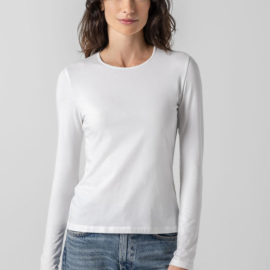 Long Sleeve Crew Tee Womens Top White A1