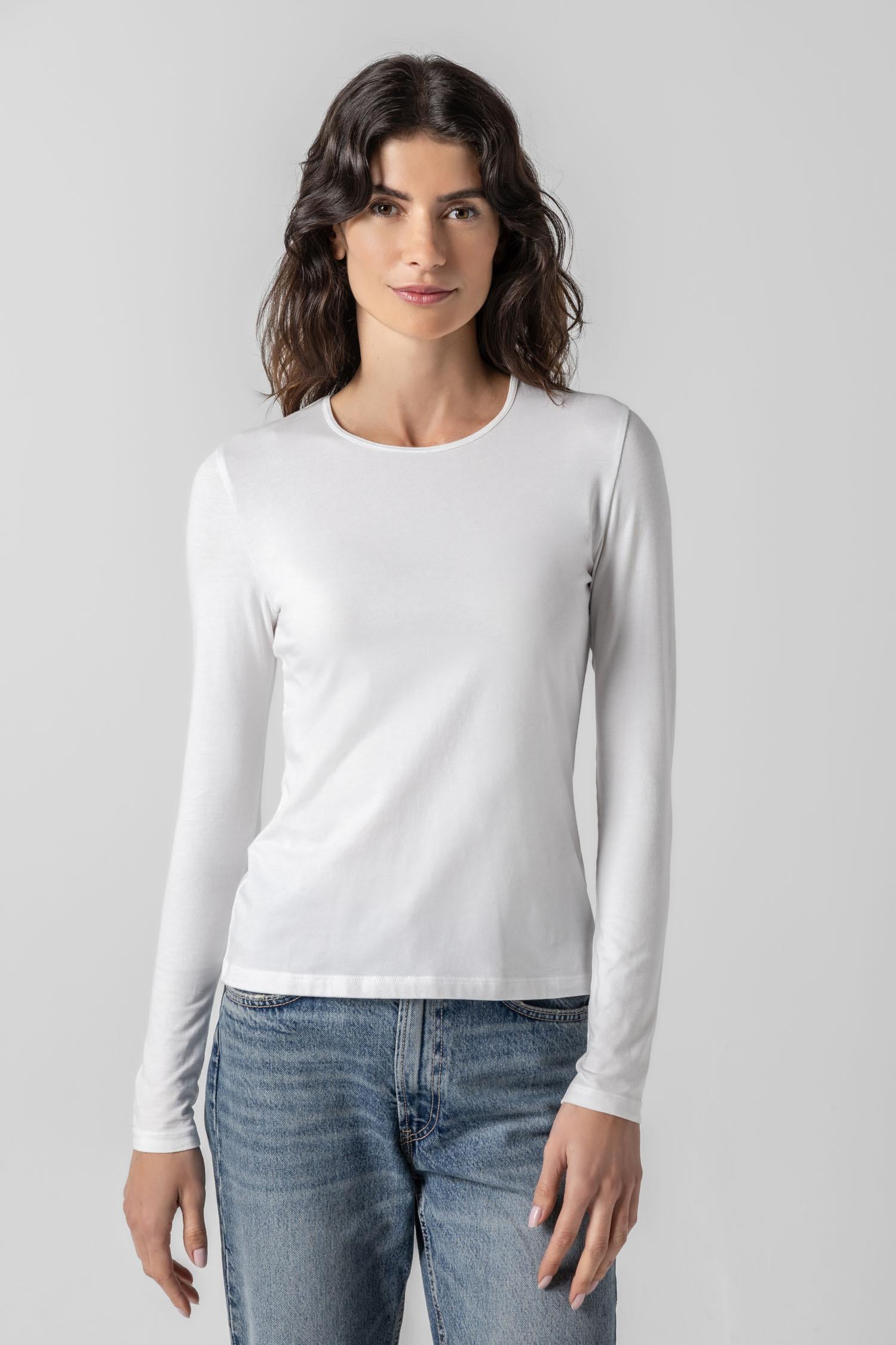 Long Sleeve Crew Tee Womens Top White A1