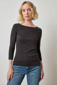 3/4 Sleeve Boatneck in color Black Image A1