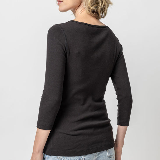 3/4 Sleeve Boatneck Womens Top Black A2