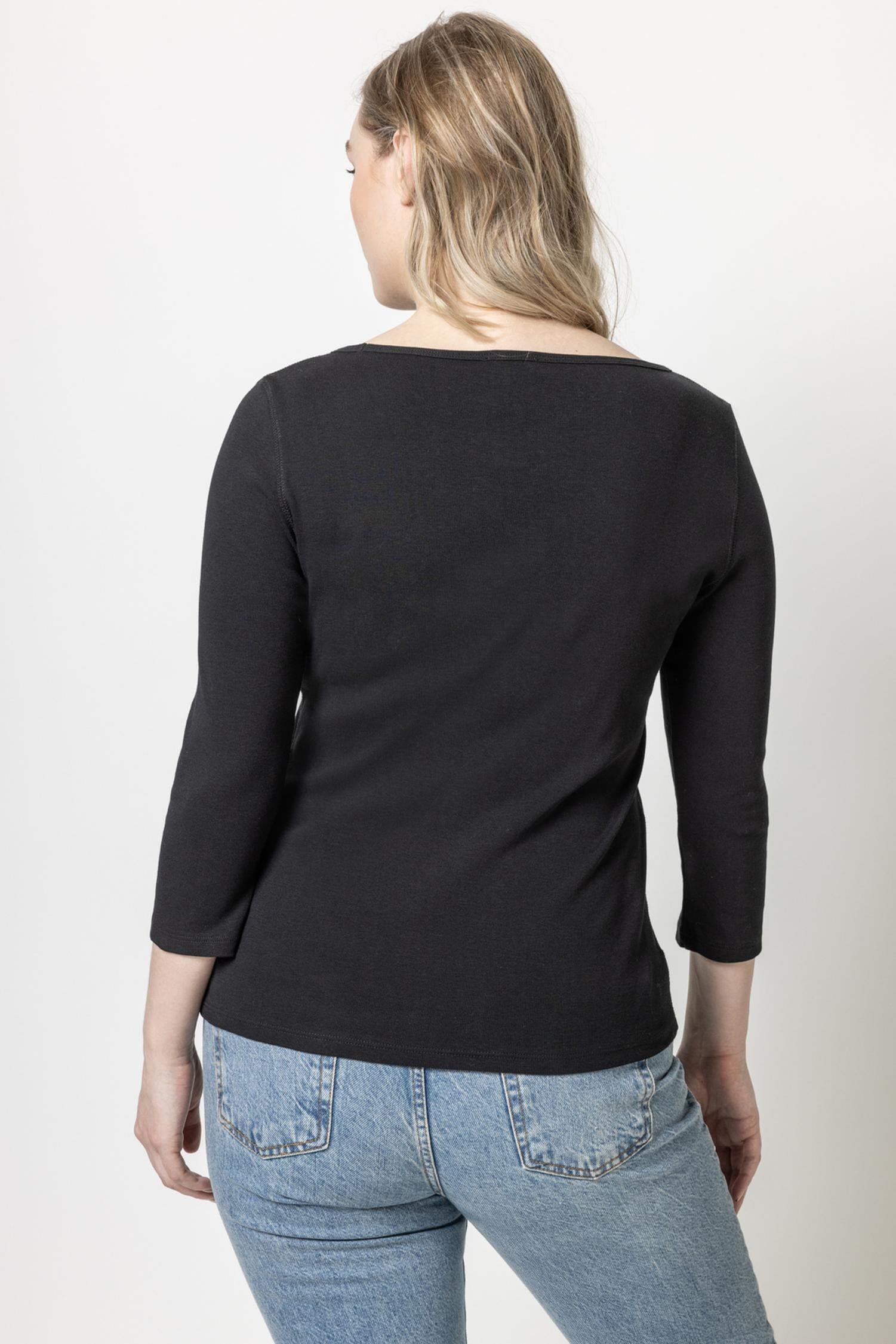 3/4 Sleeve Boatneck Womens Top Black A8