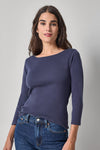 3/4 Sleeve Boatneck Womens Top Dark Navy A1