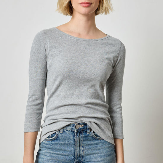 3/4 Sleeve Boatneck in color Heather Grey Image A1