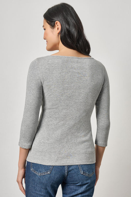 3/4 Sleeve Boatneck in color Heather Grey Image A2