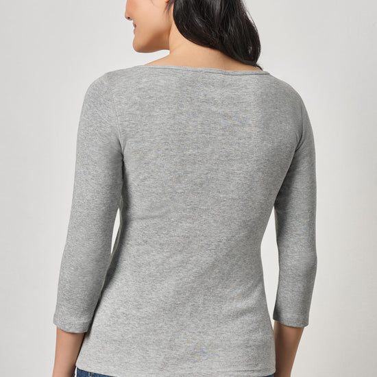 3/4 Sleeve Boatneck in color Heather Grey Image A2