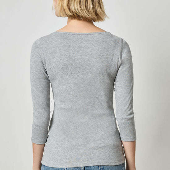 3/4 Sleeve Boatneck in color Heather Grey Image A2