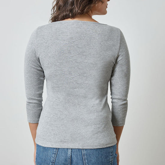 3/4 Sleeve Boatneck in color Heather Grey Image A4