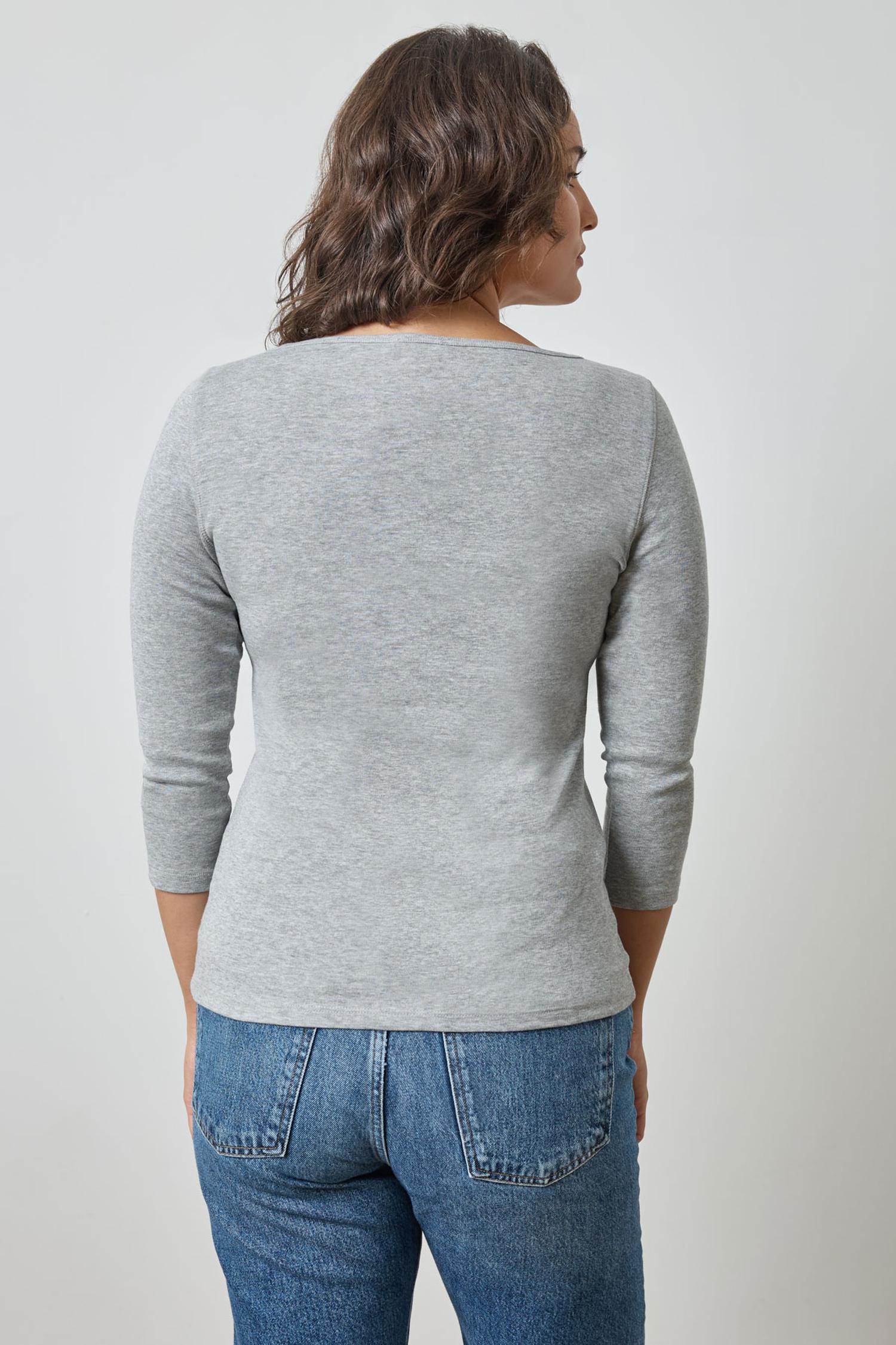 3/4 Sleeve Boatneck in color Heather Grey Image A4