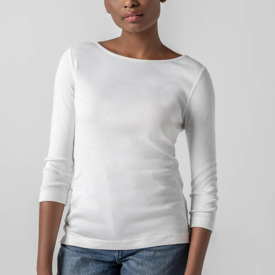 3/4 Sleeve Boatneck Womens Top White A1