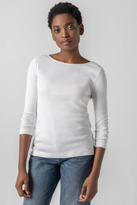 3/4 Sleeve Boatneck Womens Top White A1