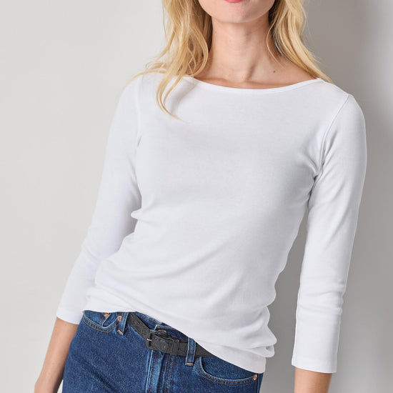 3/4 Sleeve Boatneck Womens Top White A1