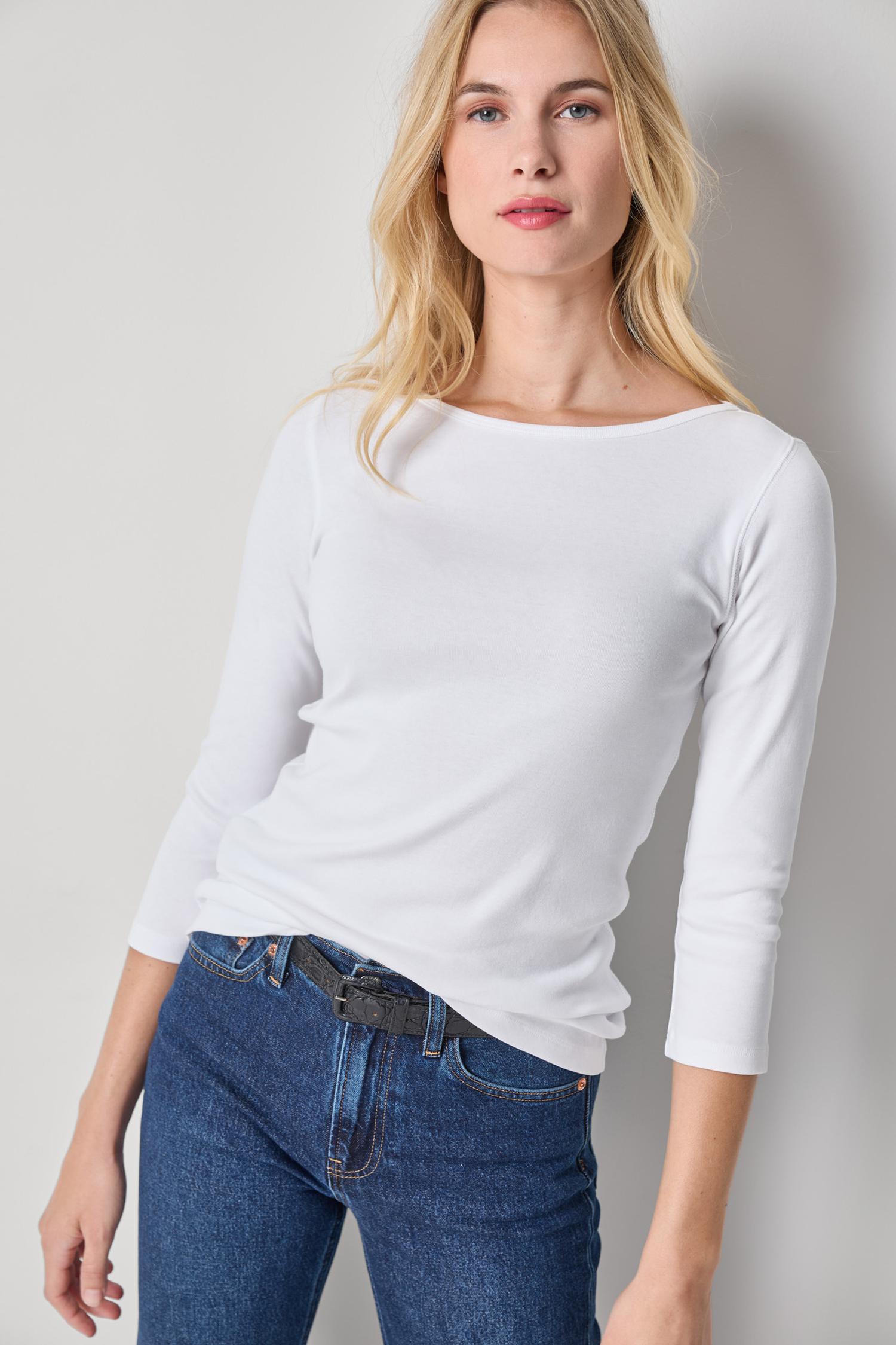 3/4 Sleeve Boatneck Womens Top White A1