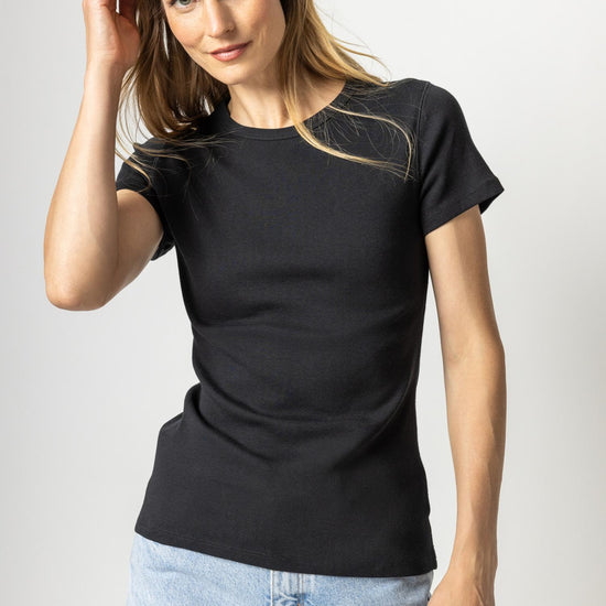 Short Sleeve Crew Womens Top Black A1