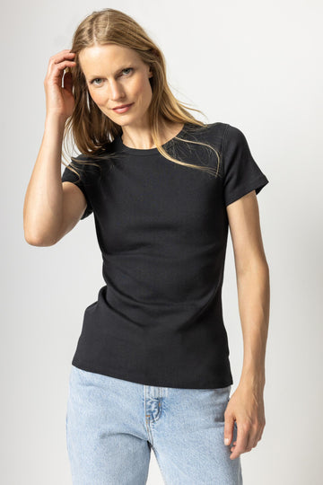 Short Sleeve Crew Womens Top Black A1