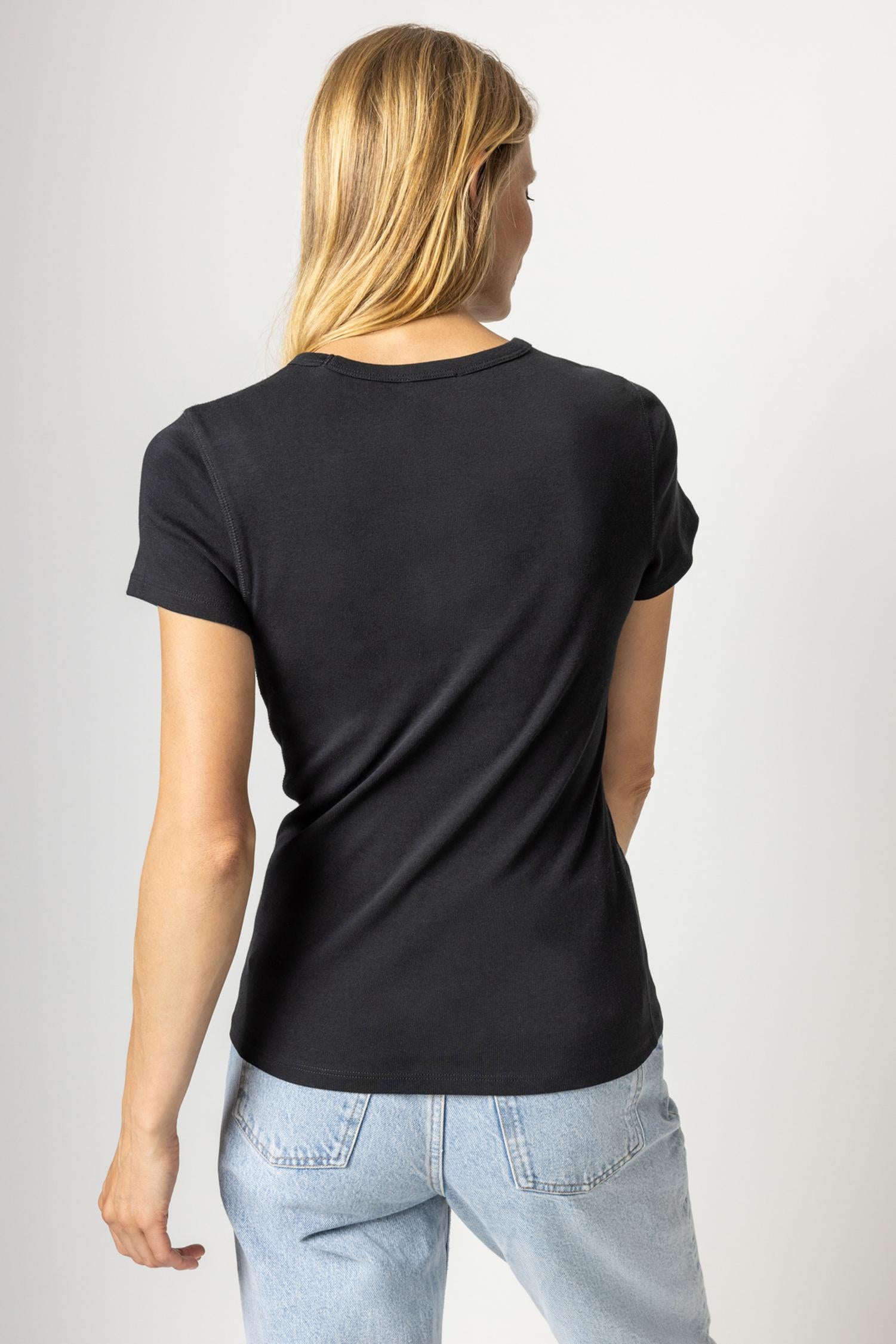 Short Sleeve Crew Womens Top Black A3