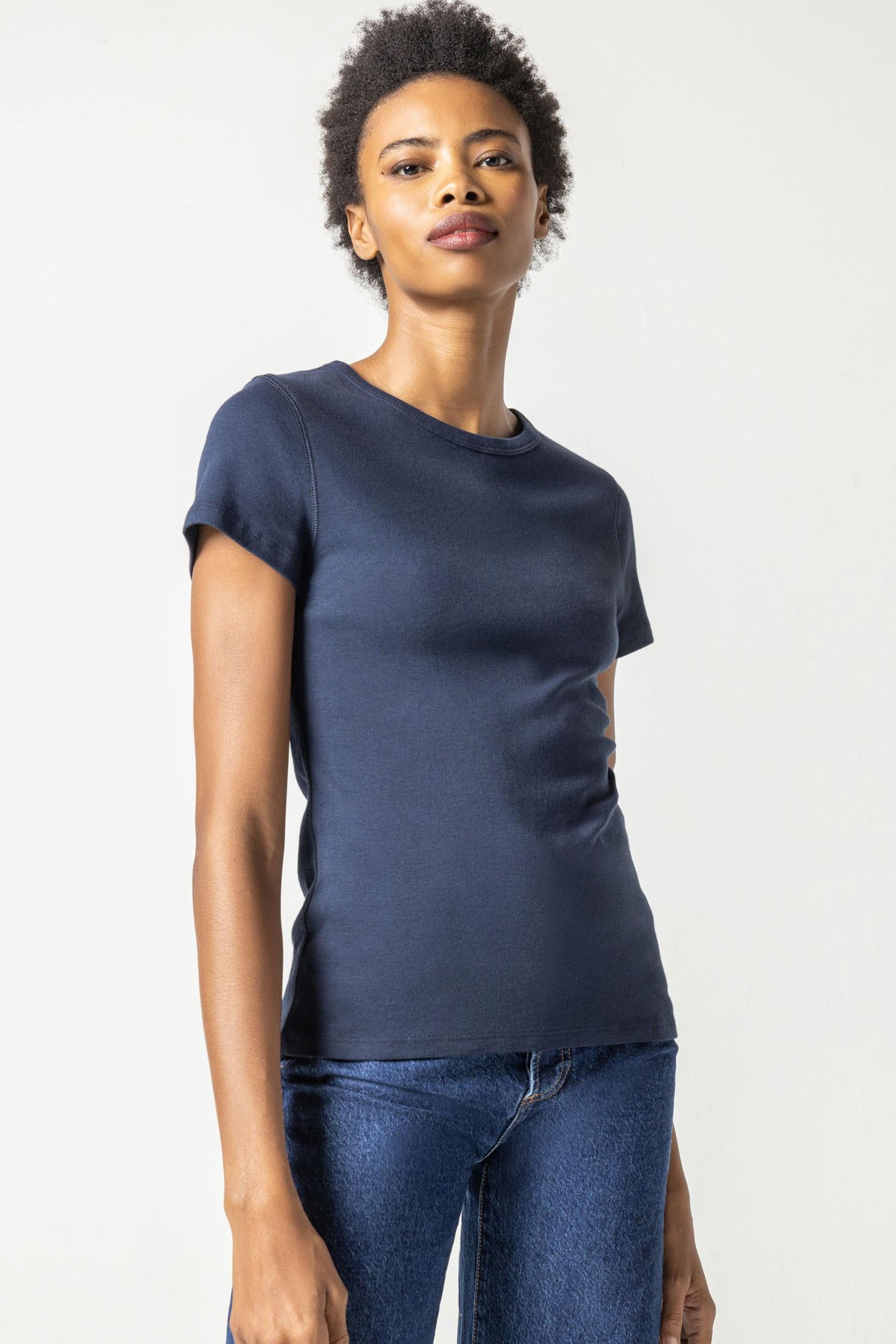 Short Sleeve Crew Womens Top Dark Navy A3