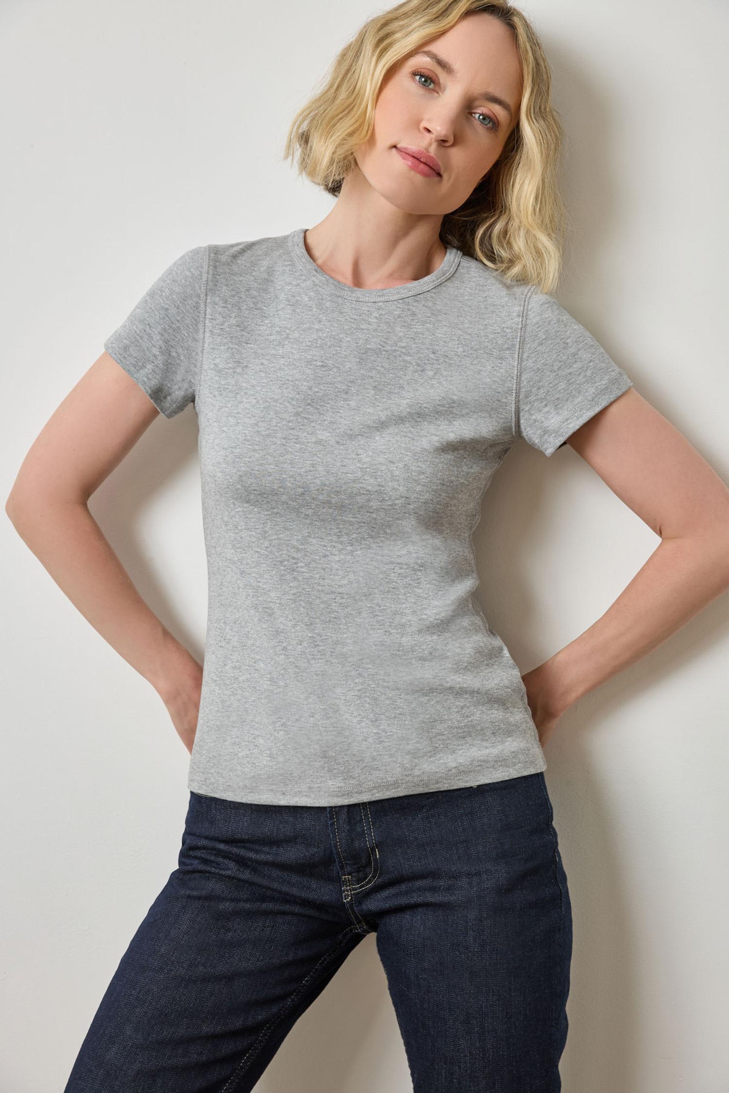 Short Sleeve Crew Womens Top Heather Grey A1