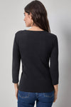 3/4 Sleeve V-Neck Womens Top Black A2