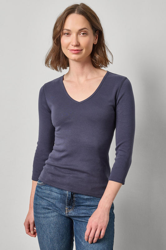3/4 Sleeve V-Neck in color Dark Navy Image A1
