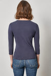 3/4 Sleeve V-Neck Womens Top Dark Navy A2
