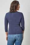 3/4 Sleeve V-Neck Womens Top Dark Navy A4