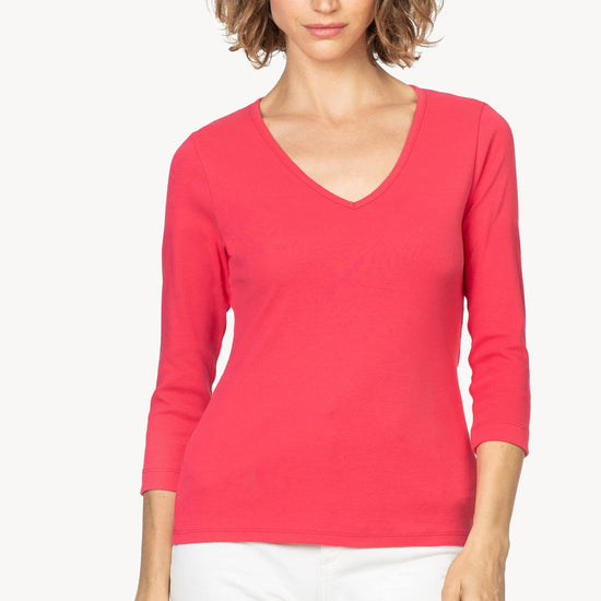 3/4 Sleeve V-Neck Womens Top Geranium A1