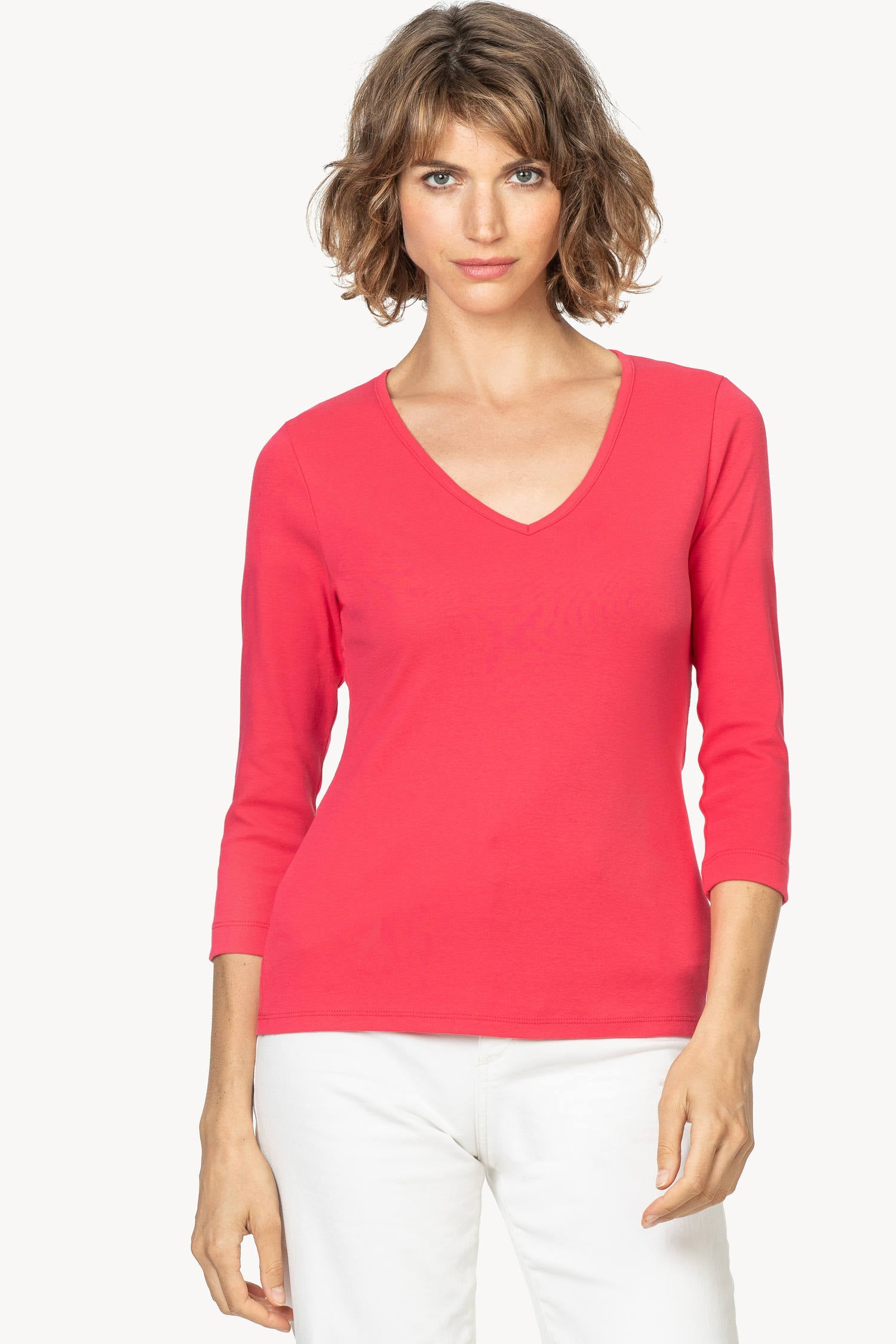 3/4 Sleeve V-Neck Womens Top Geranium A1