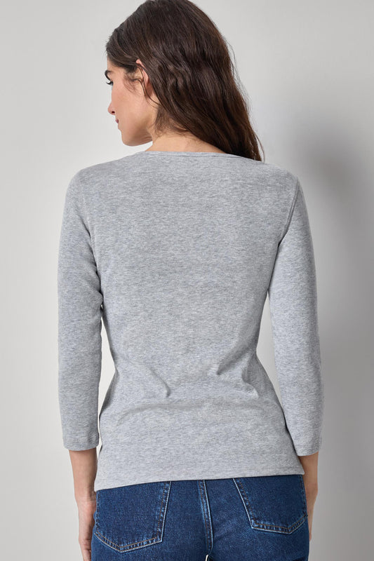 3/4 Sleeve V-Neck in color Heather Grey Image A2