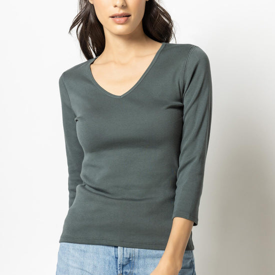 3/4 Sleeve V-Neck Womens Top Mineral A1