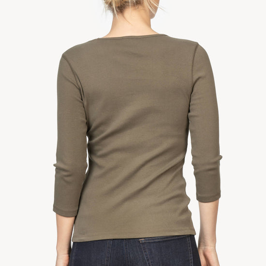 3/4 Sleeve V-Neck Womens Top Moss A2