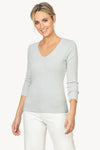 3/4 Sleeve V-Neck Womens Top Silver A1