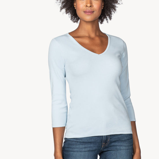 3/4 Sleeve V-Neck Womens Top Sky A1