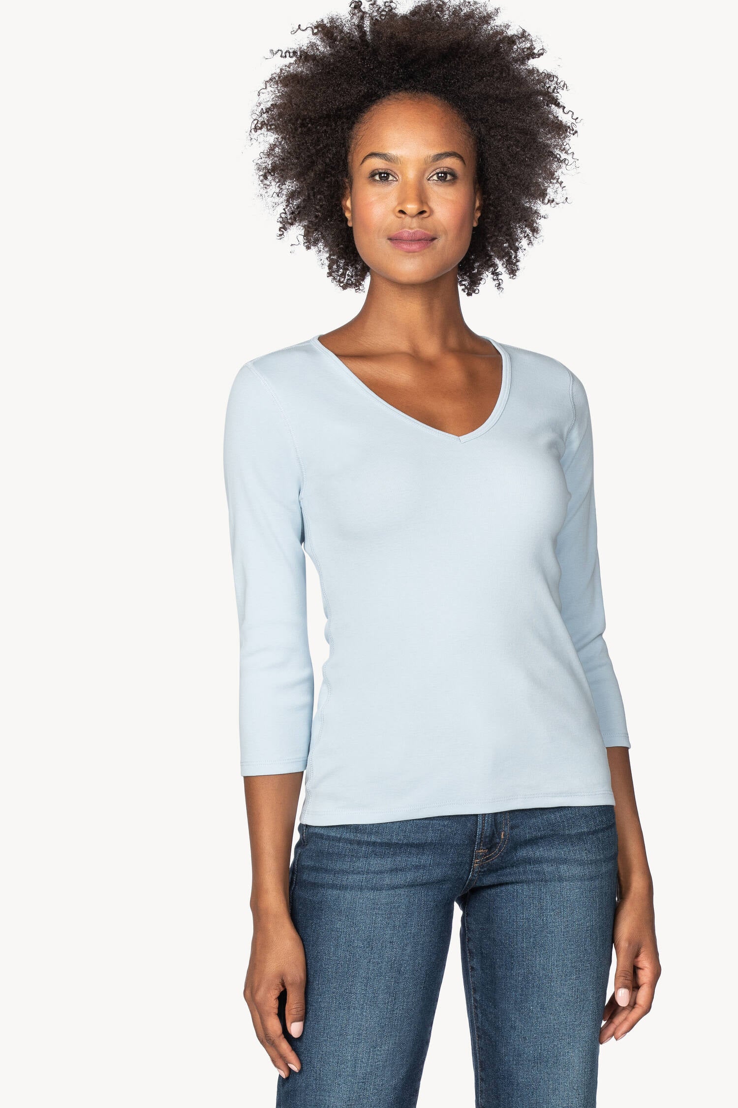 3/4 Sleeve V-Neck Womens Top Sky A1