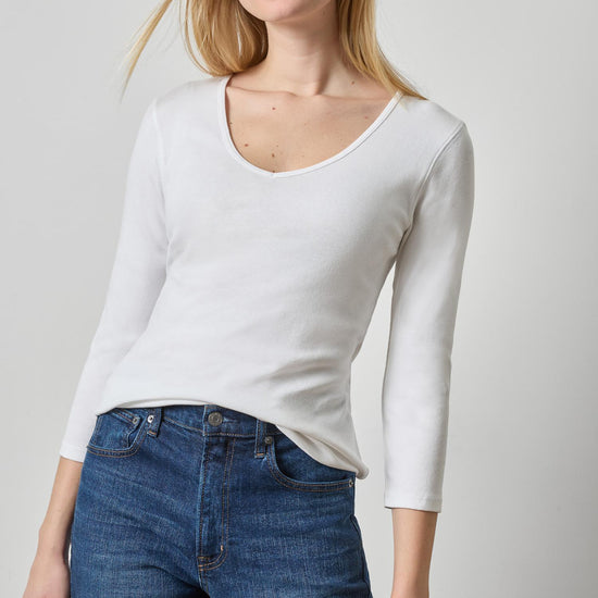 3/4 Sleeve V-Neck Womens Top White A1