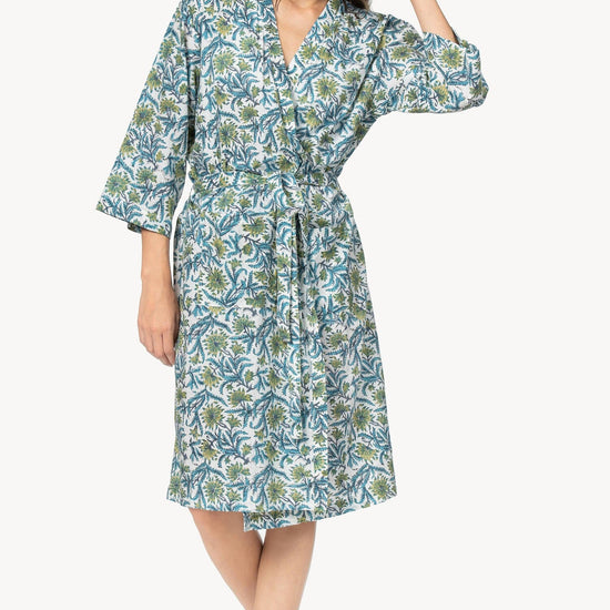 Robe Womens Robe Green Floral Block Print A0