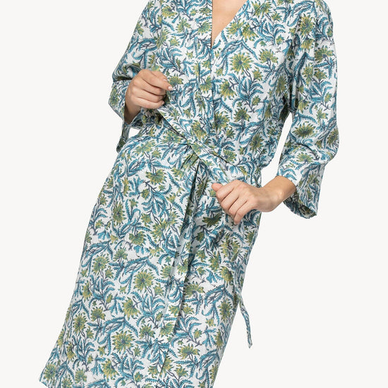 Robe Womens Robe Green Floral Block Print A1