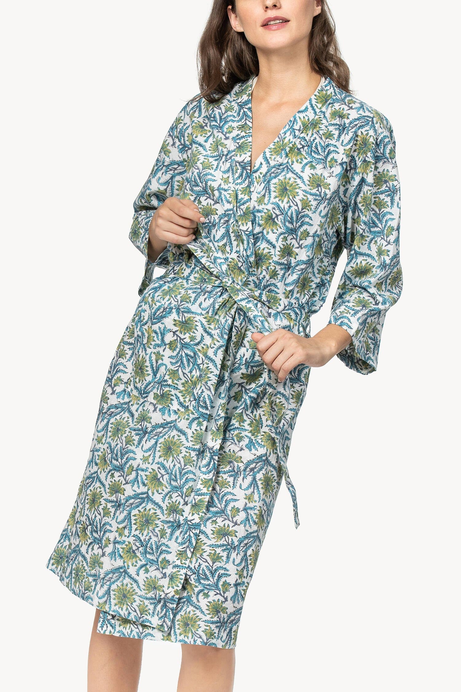 Robe Womens Robe Green Floral Block Print A1