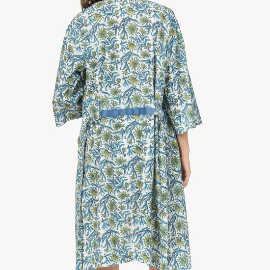 Robe Womens Robe Green Floral Block Print A2