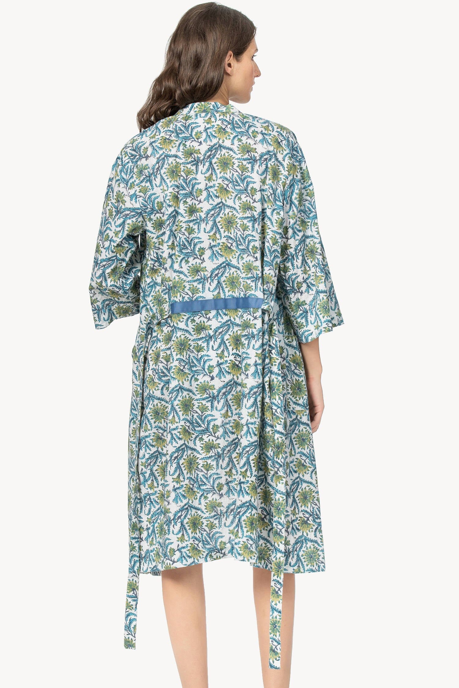 Robe Womens Robe Green Floral Block Print A2