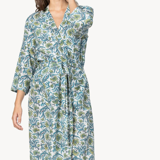 Robe Womens Robe Green Floral Block Print A5