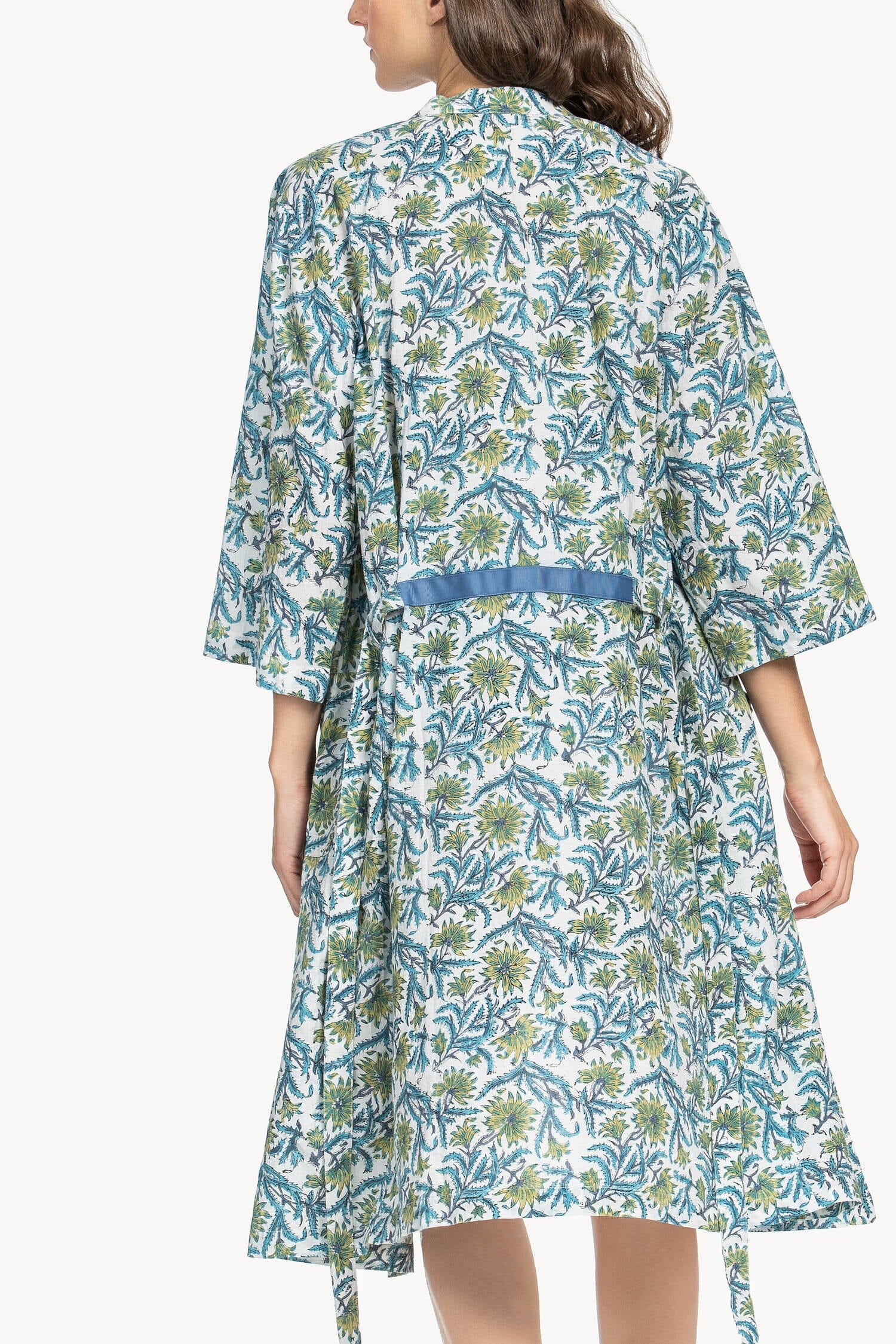 Robe Womens Robe Green Floral Block Print A6