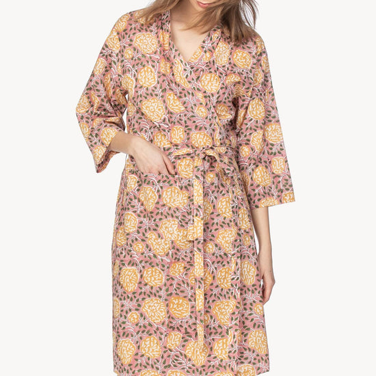 Robe Womens Robe Gold Flower Print A1