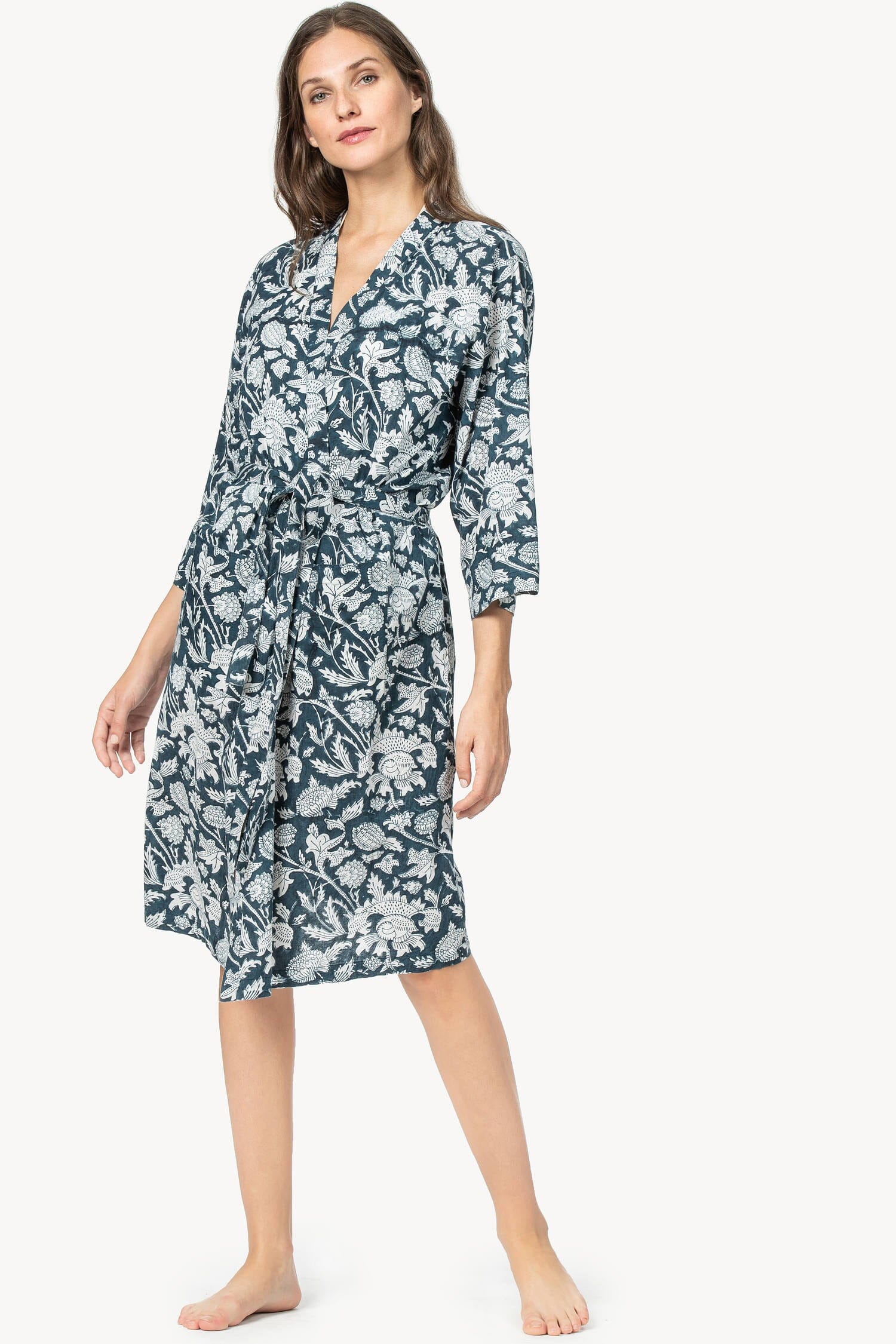 Robe Womens Robe Navy Floral Block Print A0